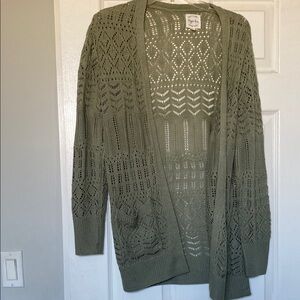 Olive Green Open Knit Cardigan